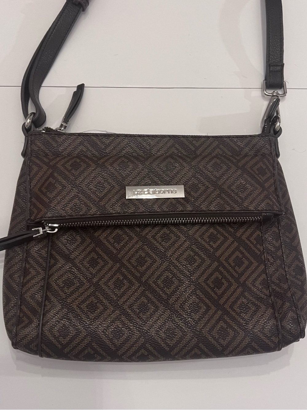 Liz Claiborne Brown Diamond-Pattern Crossbody Bag